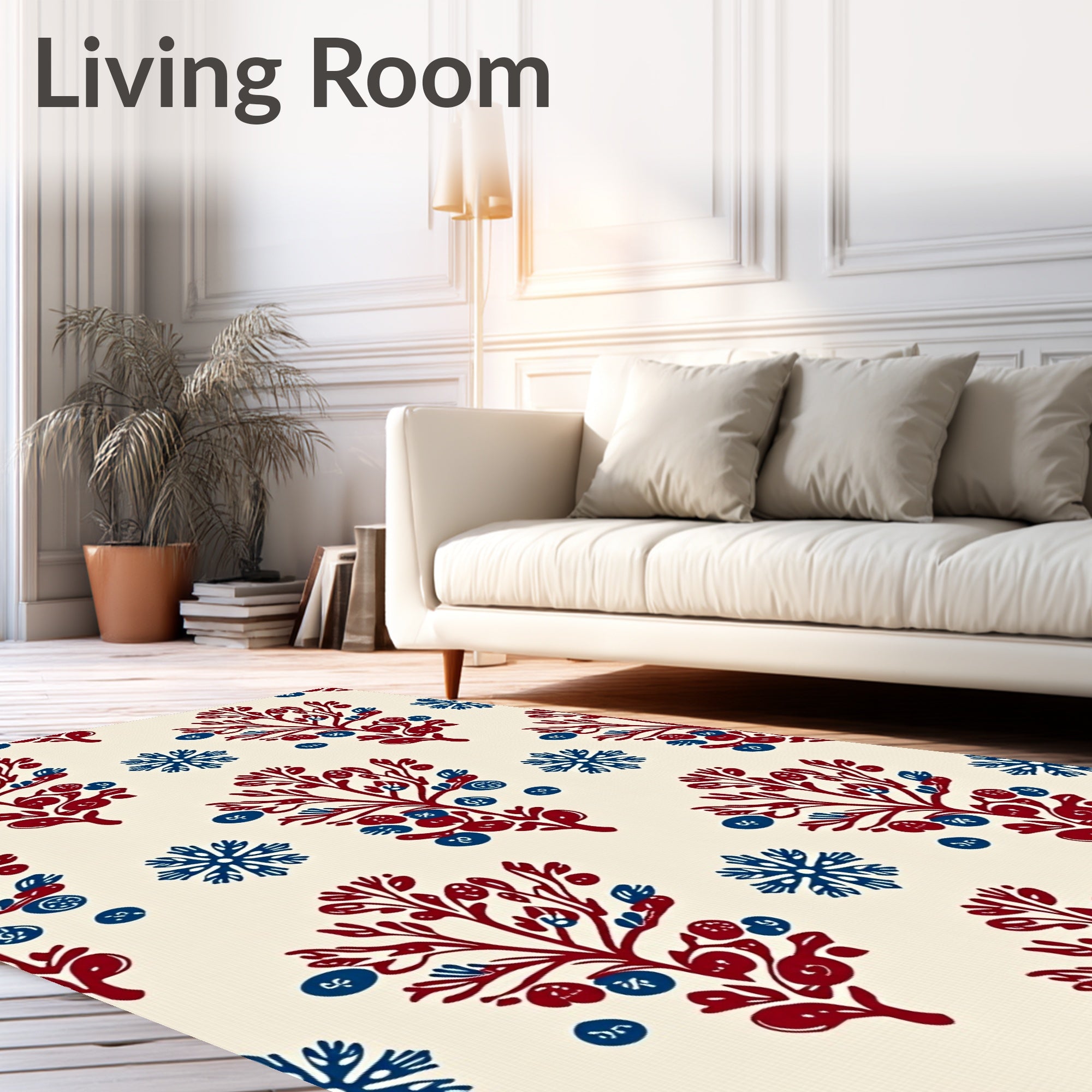 Crimson Blue Berry Branch Stars Rug