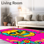 Vibrant Yellow Skull Floral Border Rug