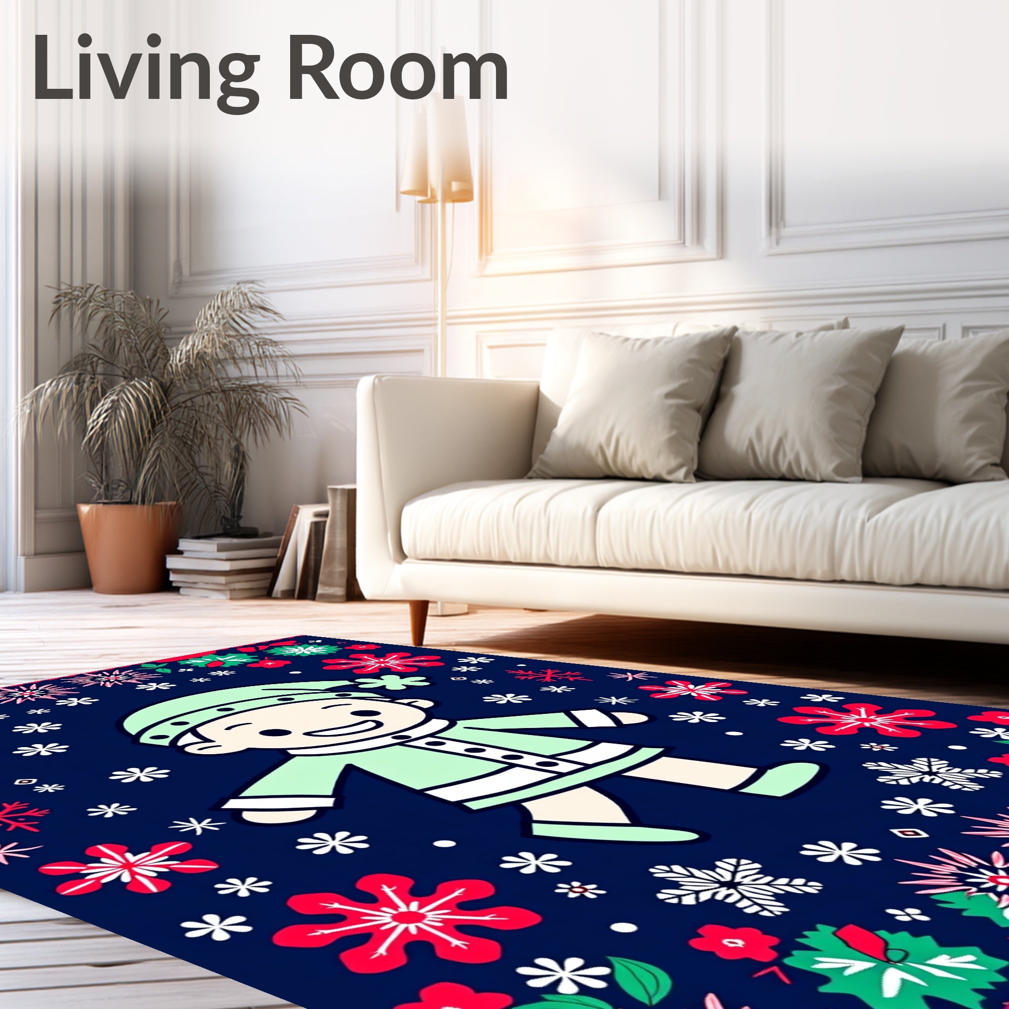 Christmas Character Snowflake Border Rug