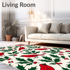 Red Cardinal Holly Berry Background Rug
