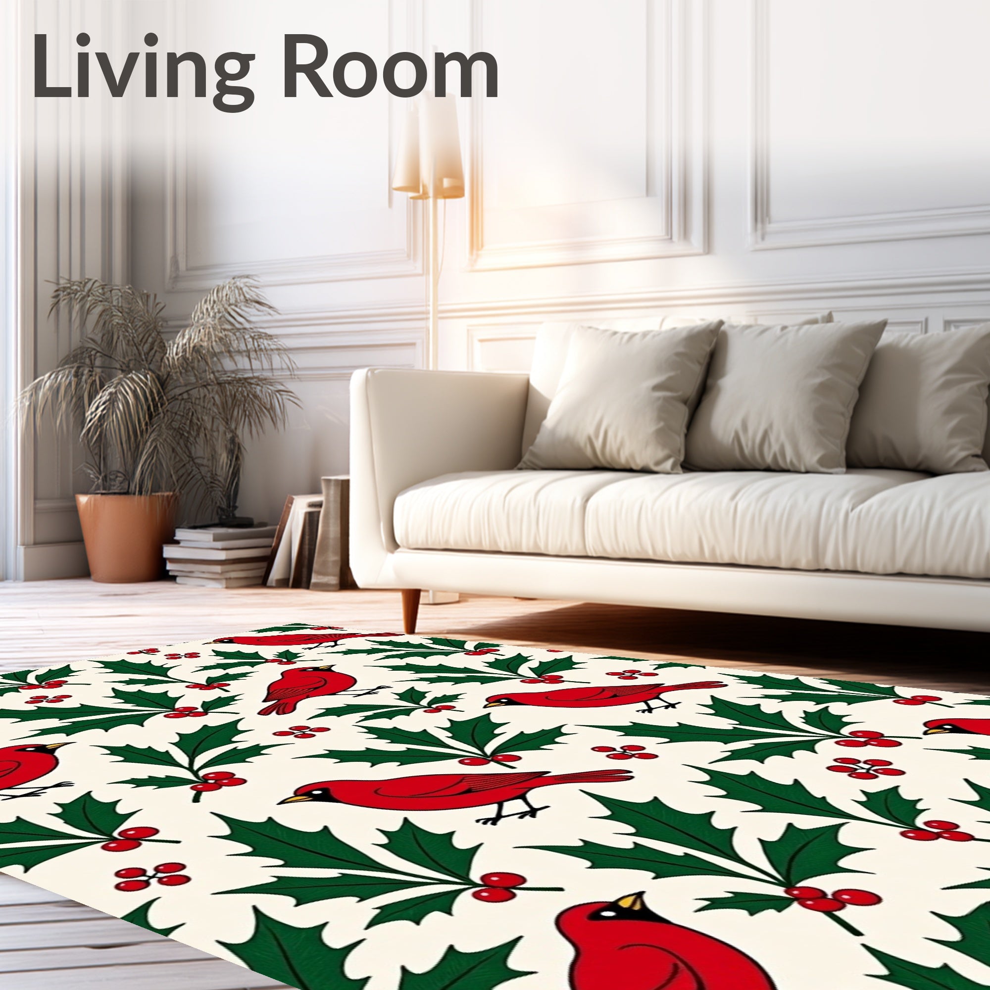 Red Cardinal Holly Berry Background Rug