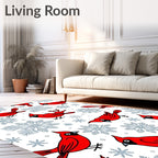 Red Cardinal Snowflakes Winter Scene Rug