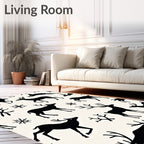 Black Deer Snowflakes Whimsical Silhouette Rug