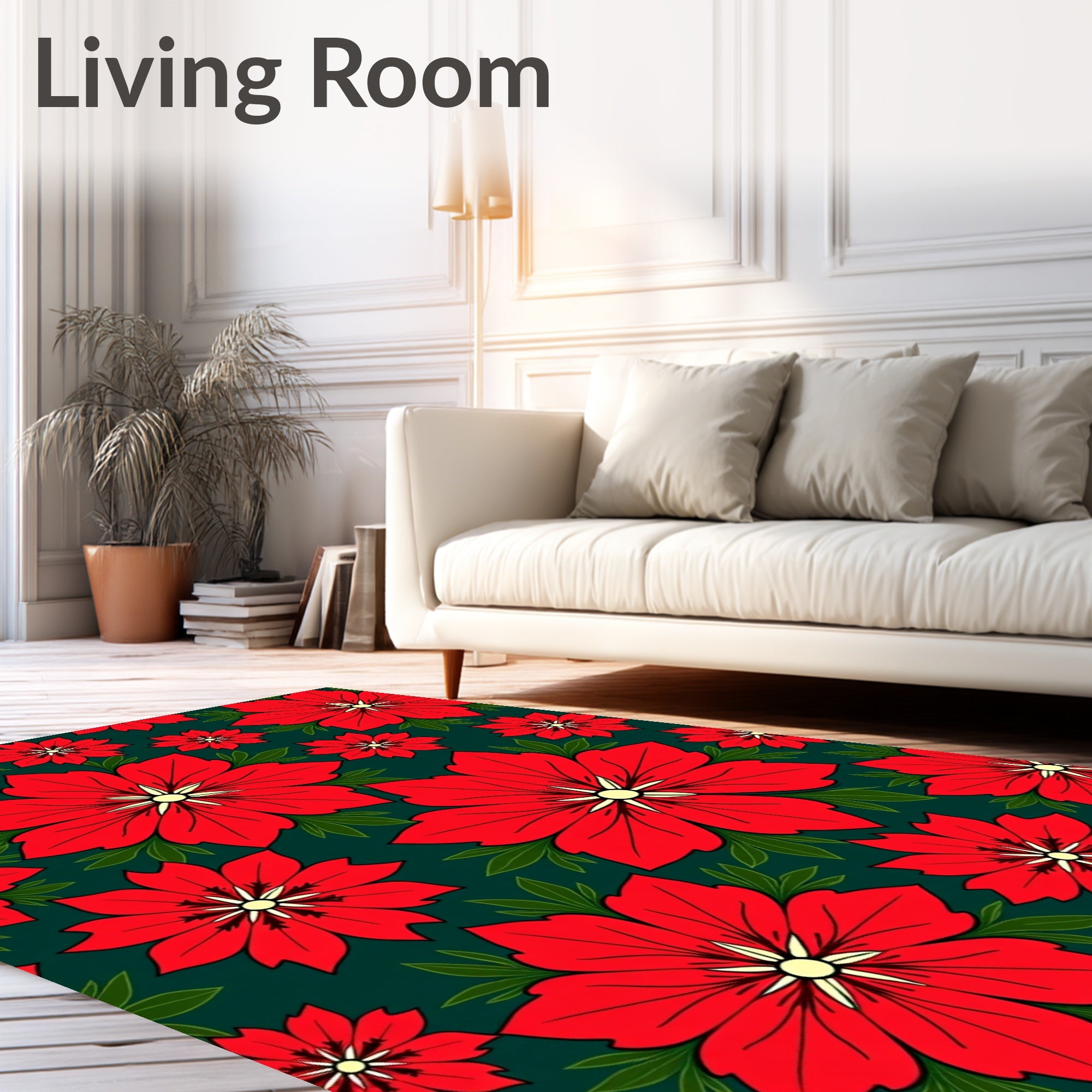 Crimson Floral Garden Background Rug