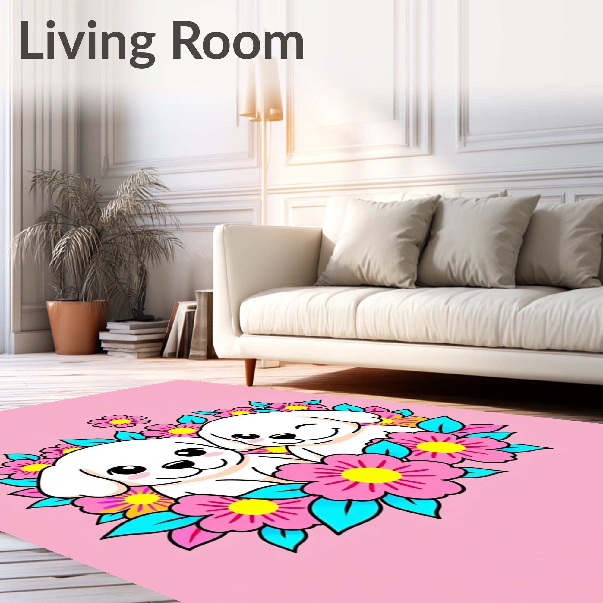 Sweet Puppies Pink Floral Bloom Rug