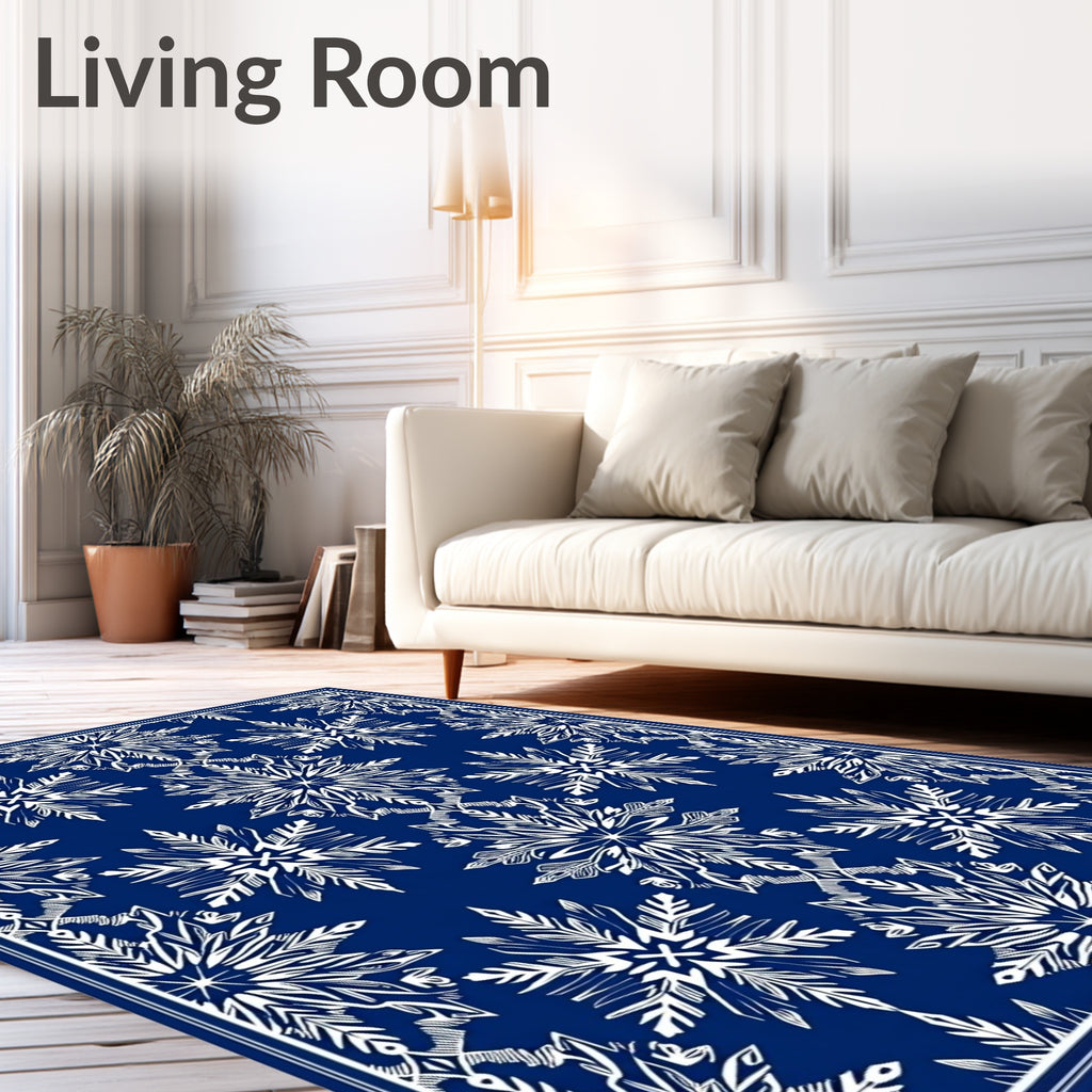 Winter White Snowflake Medallion Blue Rug