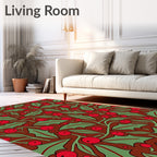 Retro Holly Berry Botanical Print Rug