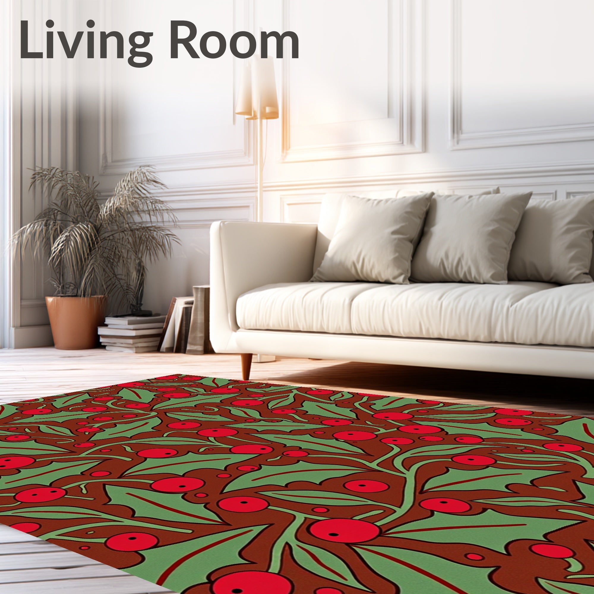 Retro Holly Berry Botanical Print Rug