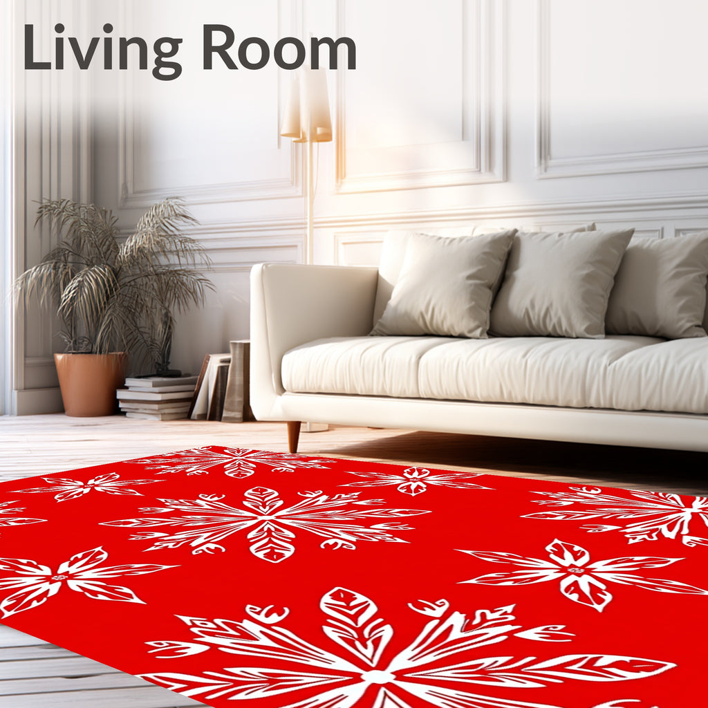 Bold White Snowflake Red Background Rug