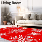 Bold White Snowflake Red Background Rug