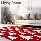 White Trees Snowflakes Red Background Rug
