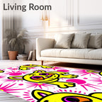 Vibrant Yellow Happy Cat Sunburst Rug