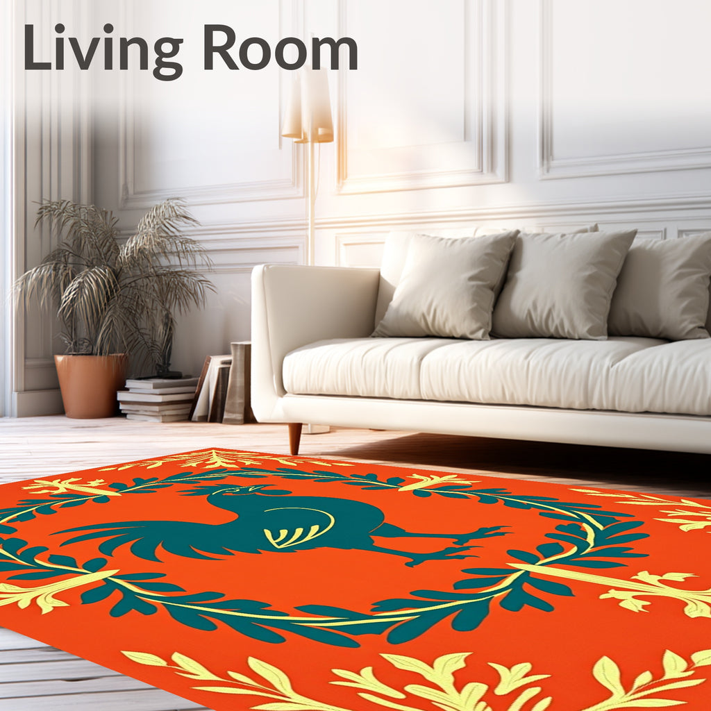 Vibrant Rooster Floral Border Rug