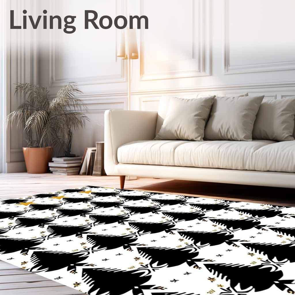 Black Pine Tree Golden Star Array Rug