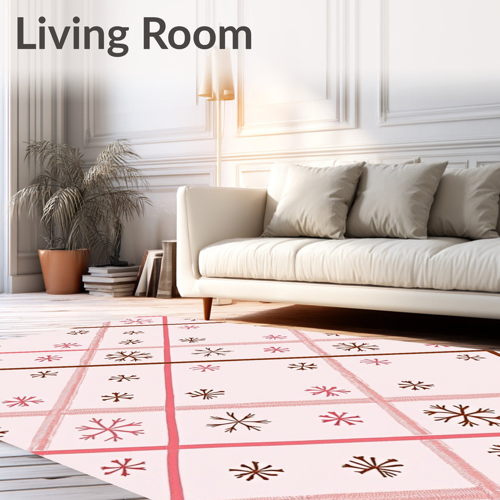 Pink Plaid Snowflake Medallion Rug