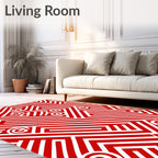 Bold Red Labyrinth Swirls Rug