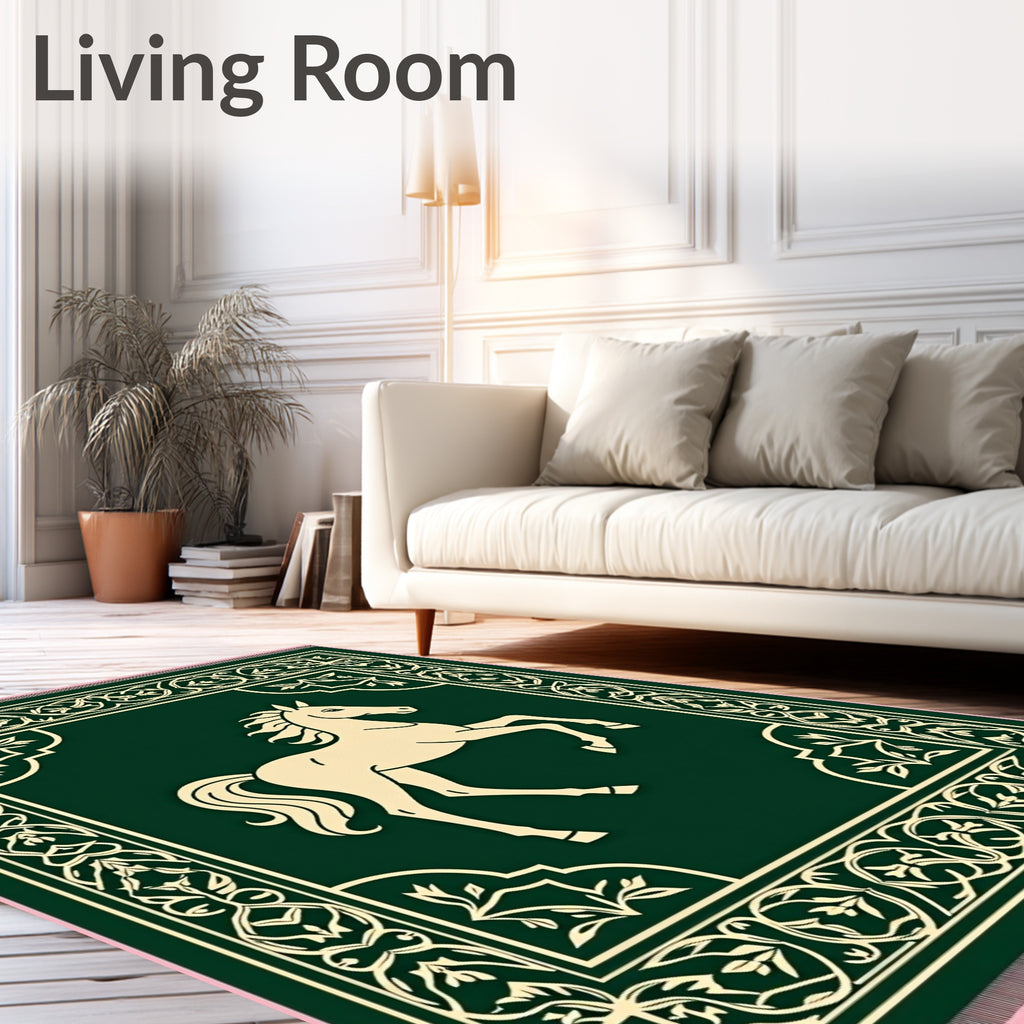 Green Cream Horse Ornamental Border Rug