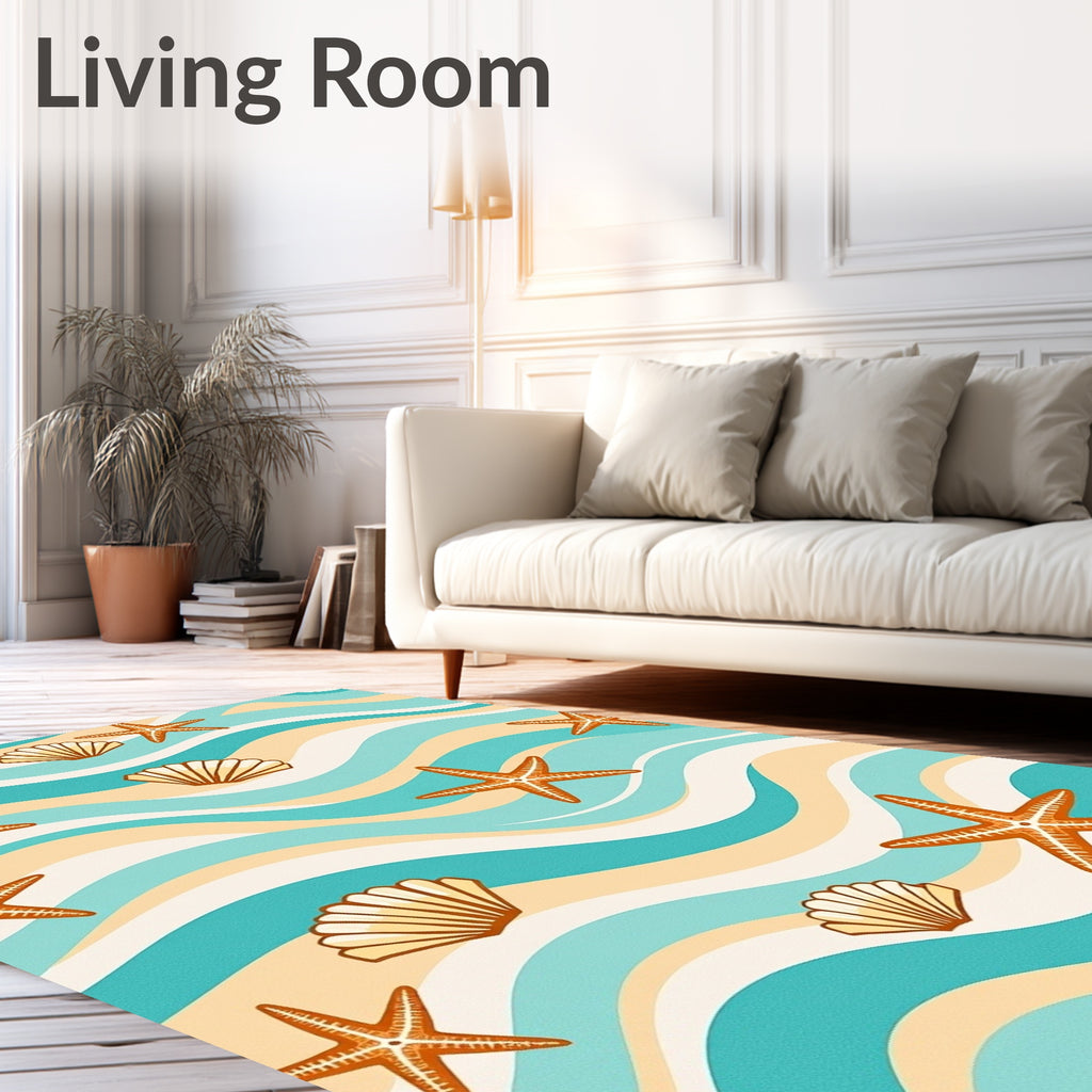 Orange Starfish Blue Wave Shells Rug