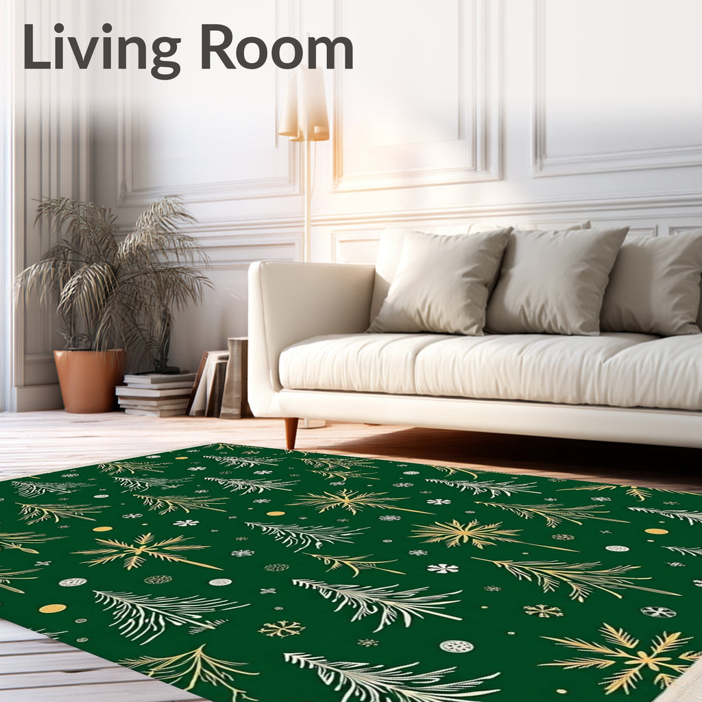 Emerald Green Forest Christmas Trees Rug