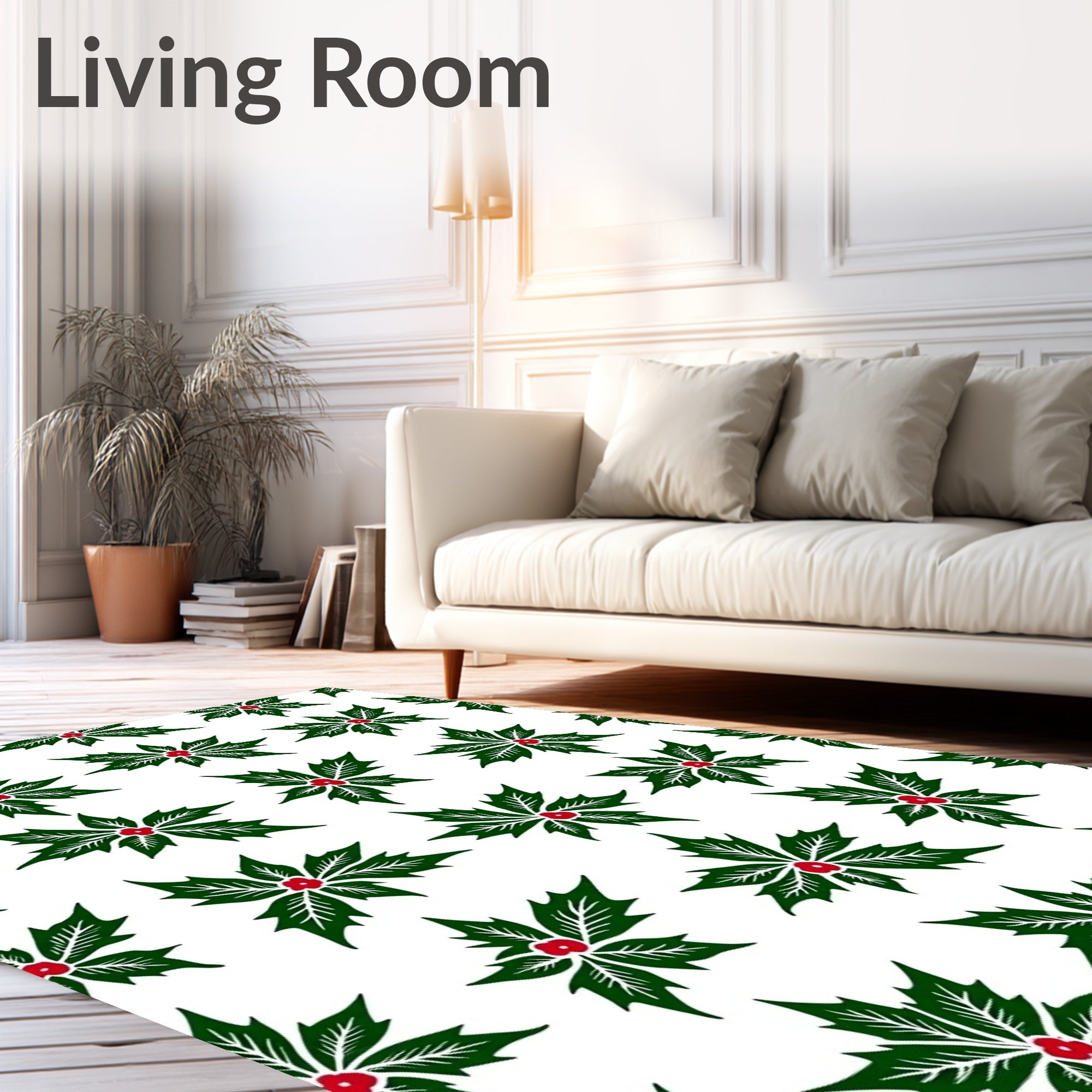 Classic Green Red Holly Festive Collection Rug