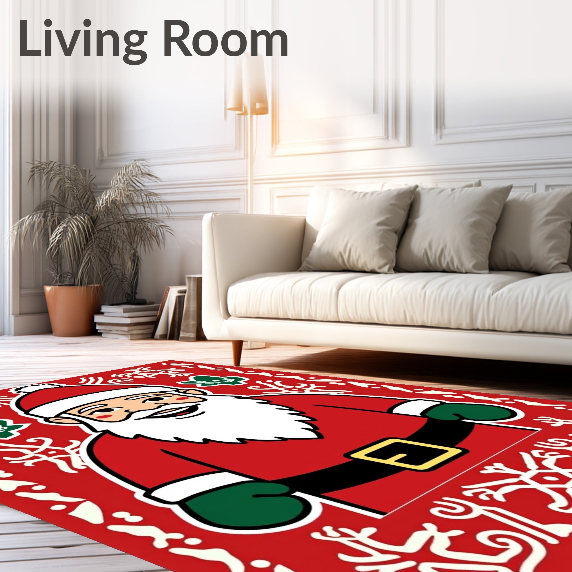 Festive Red Santa Claus Snowflakes Border Rug