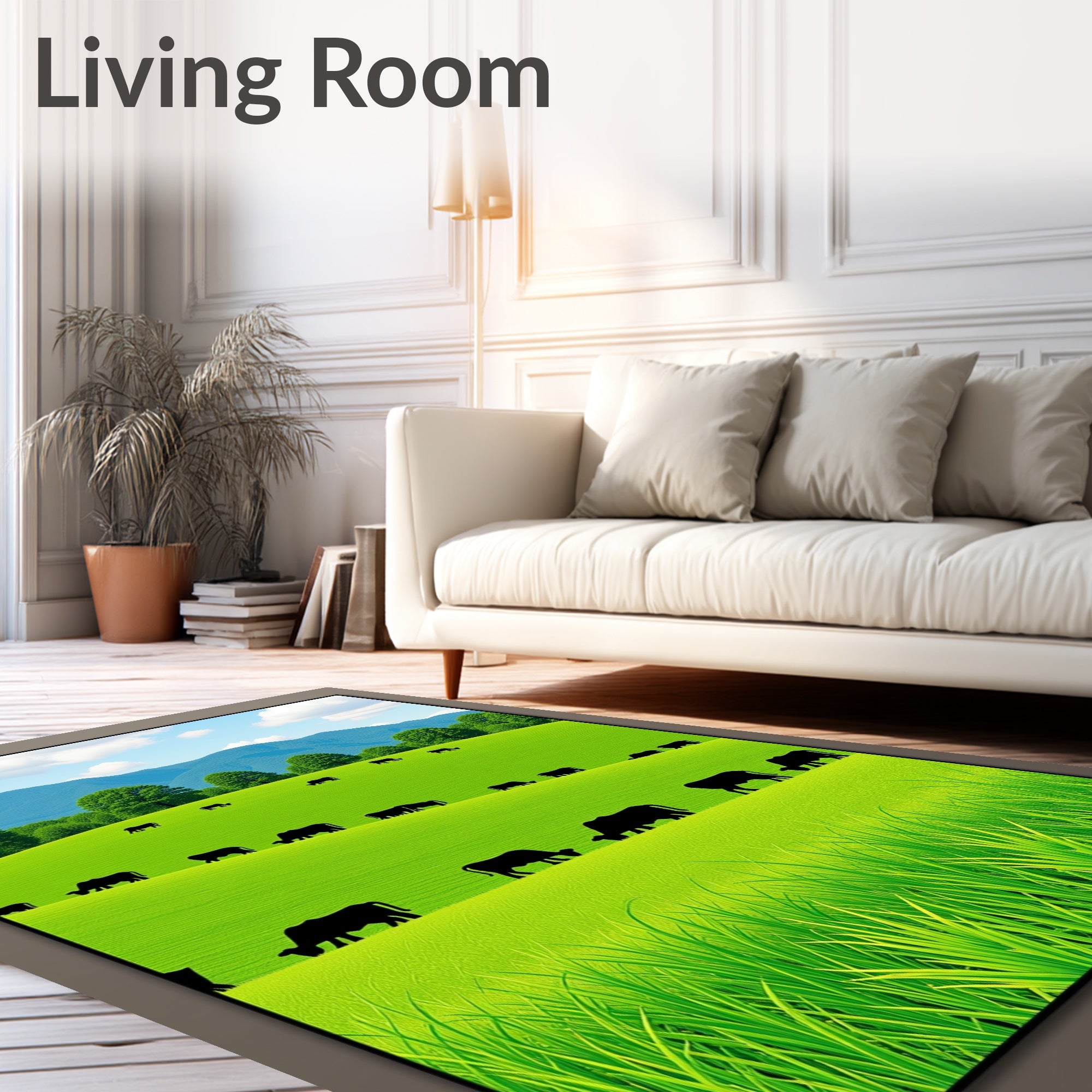 Rolling Green Hills Ranch Scene Rug