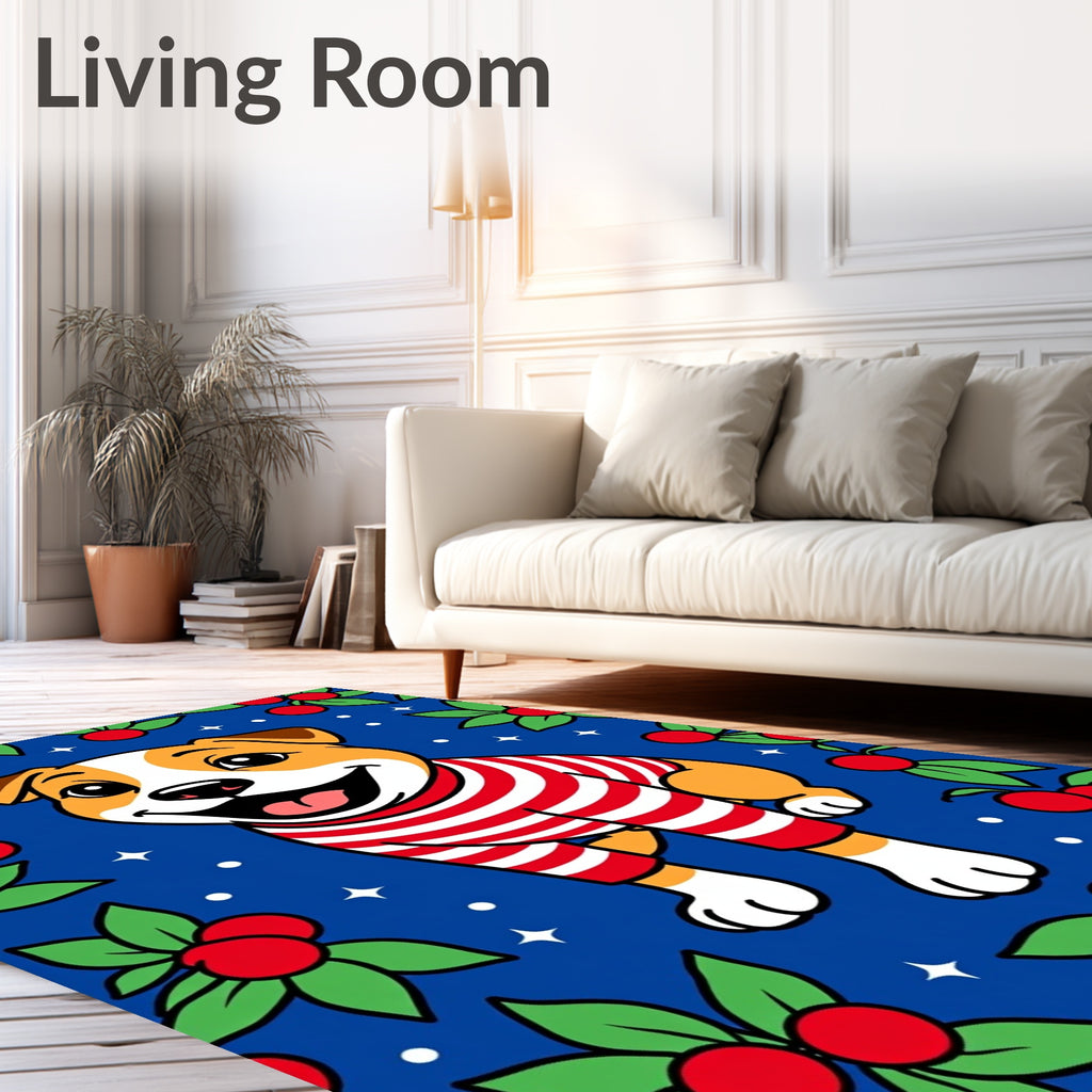 Jolly Dog Red Striped Festive Holly Rug