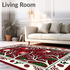 Whimsical Red Bird Tree Border Rug