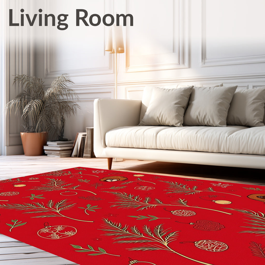 Red Festive Branches Ornament Sloth Rug
