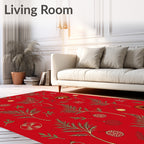 Red Festive Branches Ornament Sloth Rug