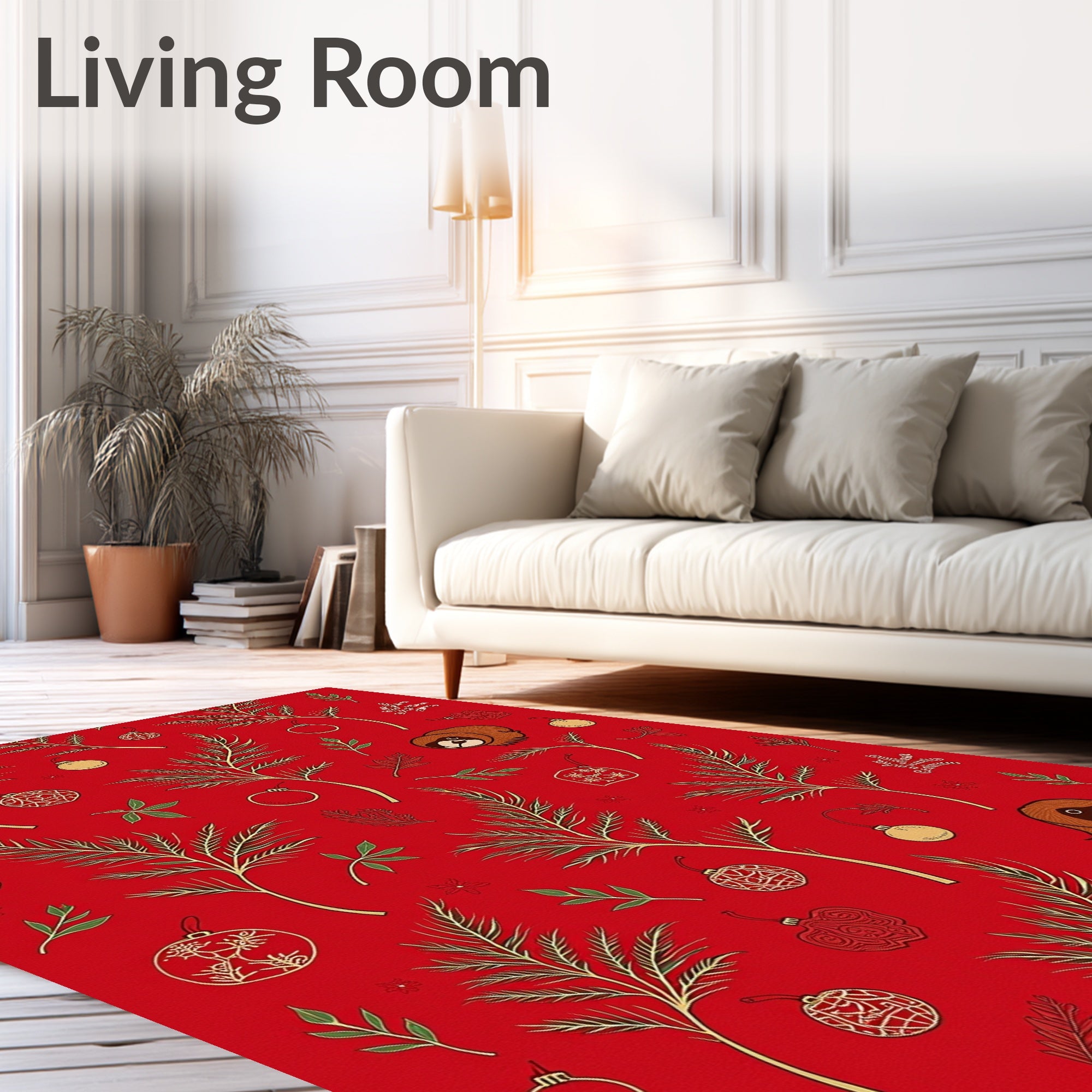 Red Festive Branches Ornament Sloth Rug