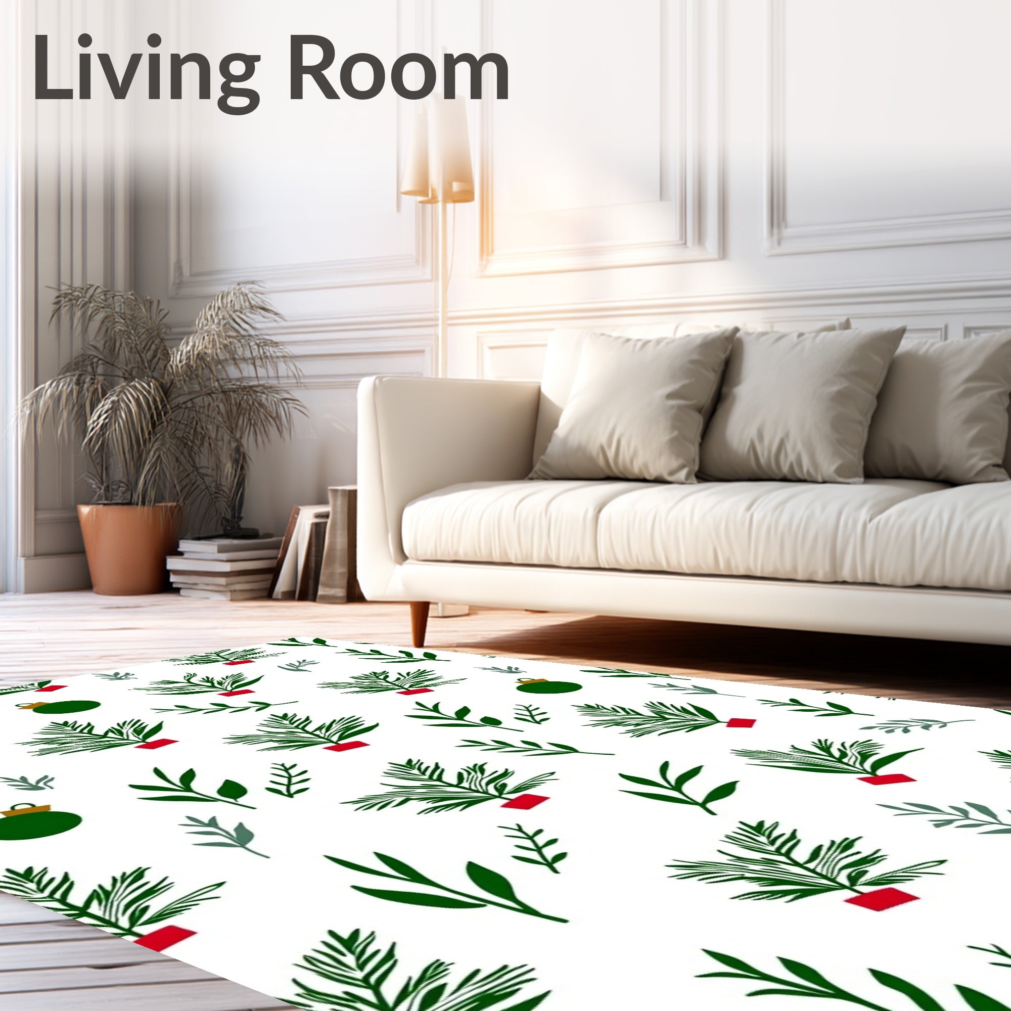 Green Pine Branches Christmas Baubles Rug