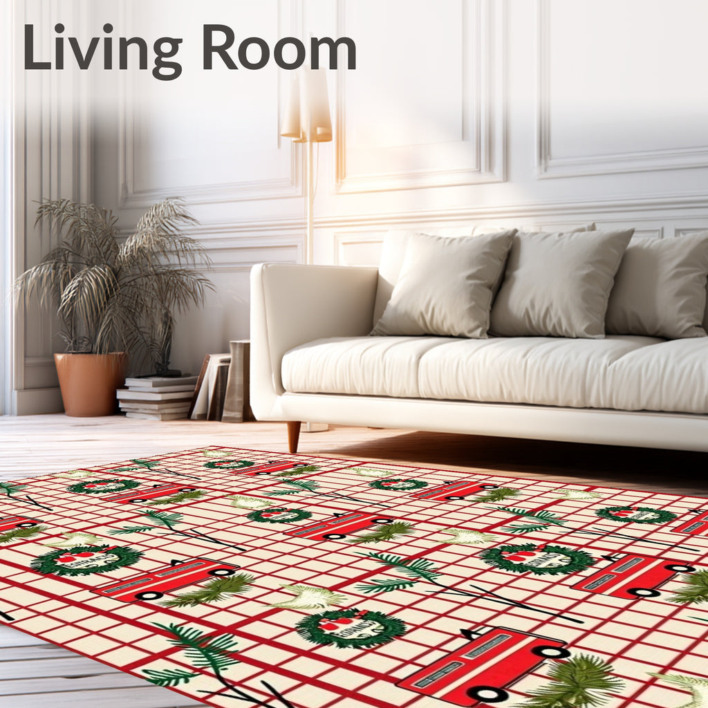 Farming Red Truck Wreath Festive Rug