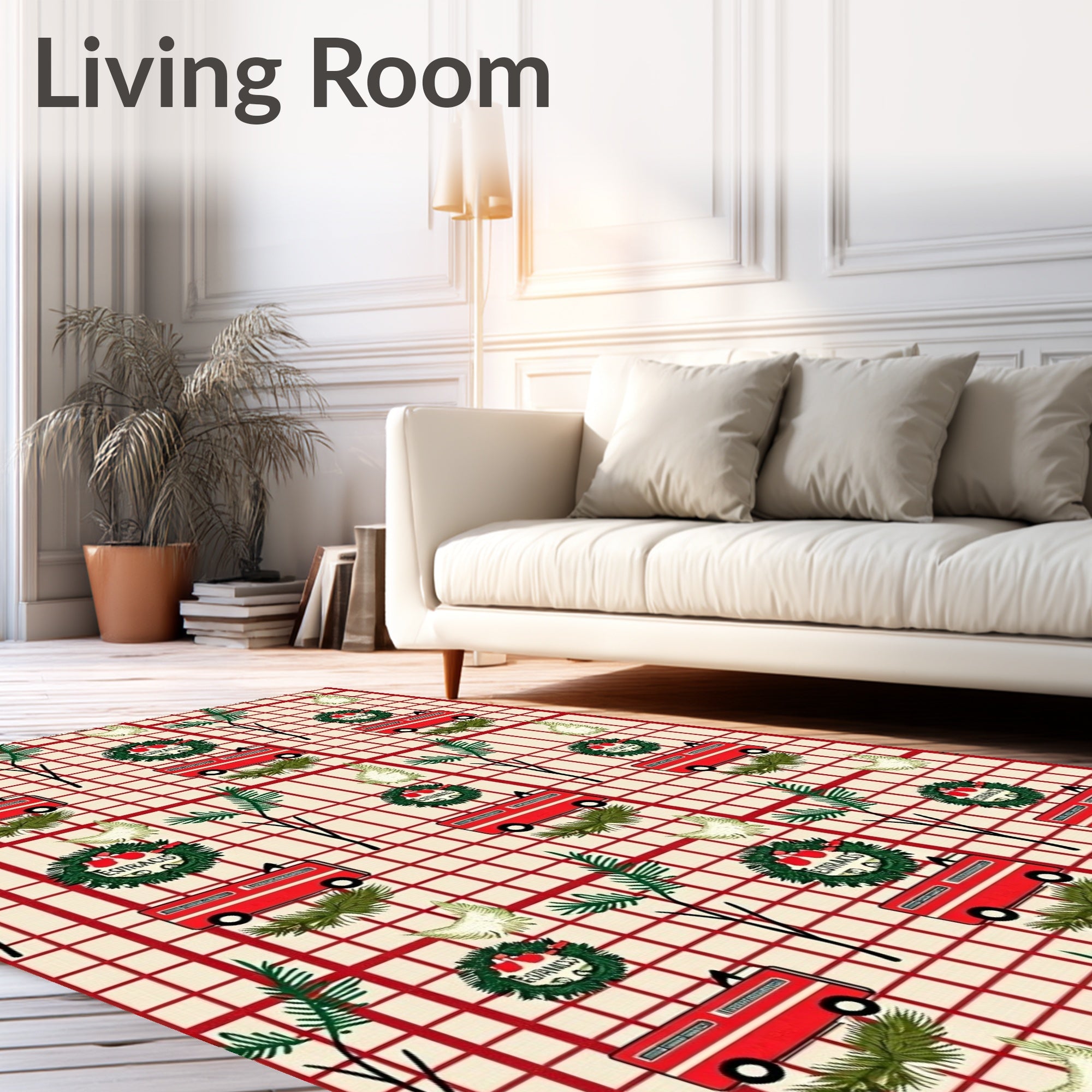 Farming Red Truck Wreath Festive Rug