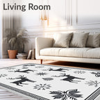 Rustic Black Deer Snowflake Motif Rug