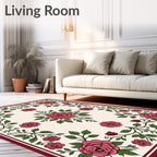 Crimson Rose Vine Border Cream Rug