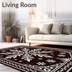 Dark Brown White Floral Snowflake Rug