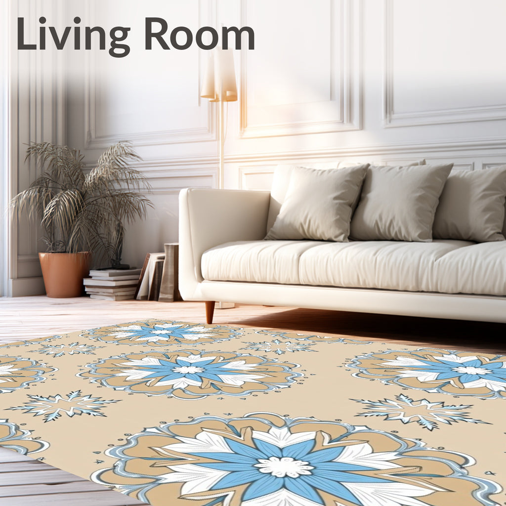 Coastal Blue Floral Starburst Mandala Rug