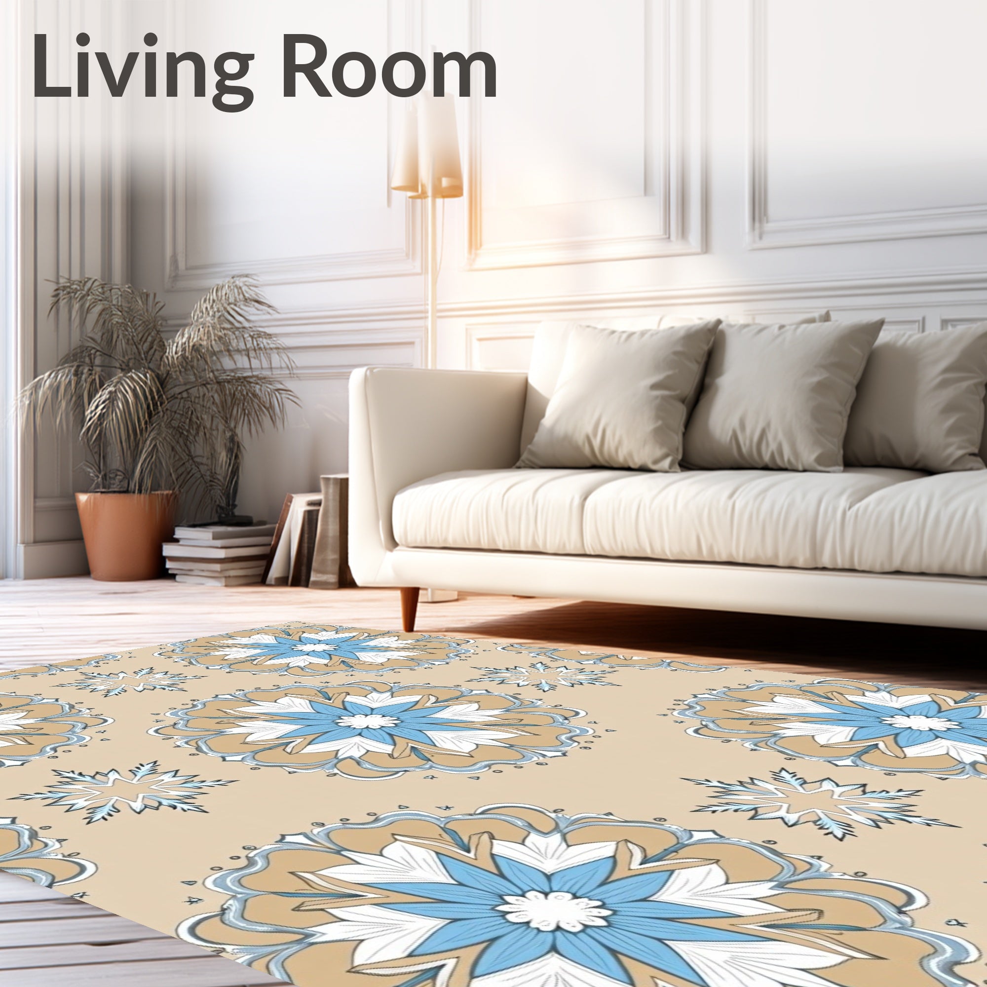 Coastal Blue Floral Starburst Mandala Rug