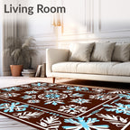 Brown White Blue Snowflake Medallion Rug