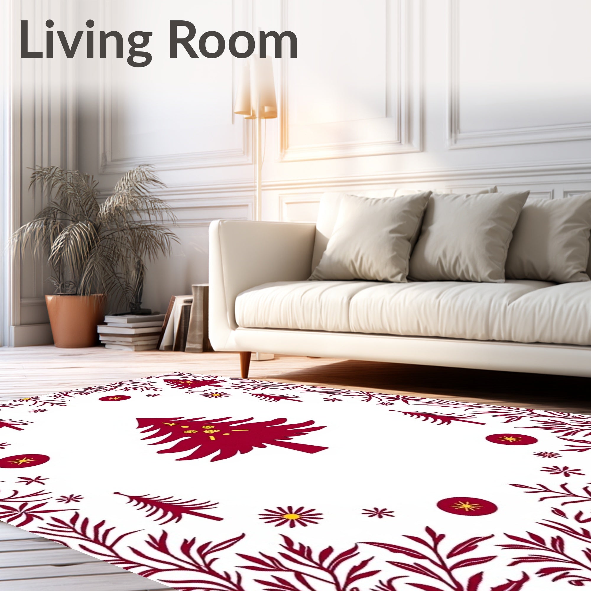 Deep Red Pine Garland Border Rug