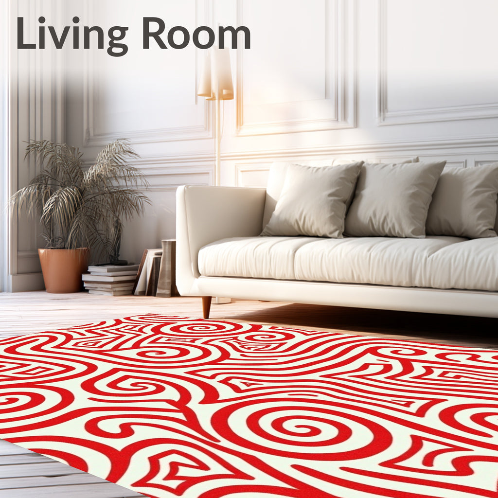 Red Swirling Lines Maze Rug
