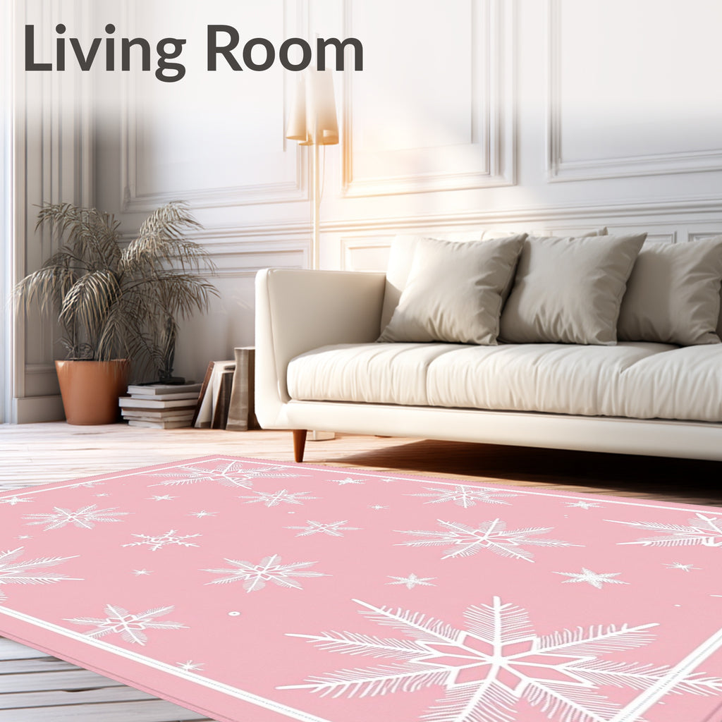 Pink White Snowflake Cluster Rag Rug