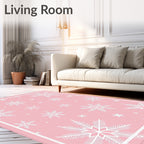 Pink White Snowflake Cluster Rag Rug