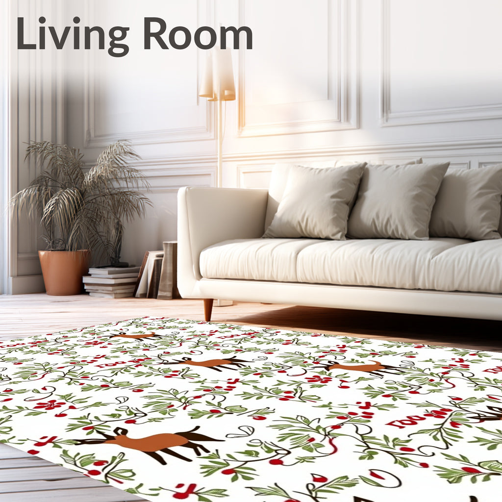 Whimsical Deer and Berry Garland Rug
