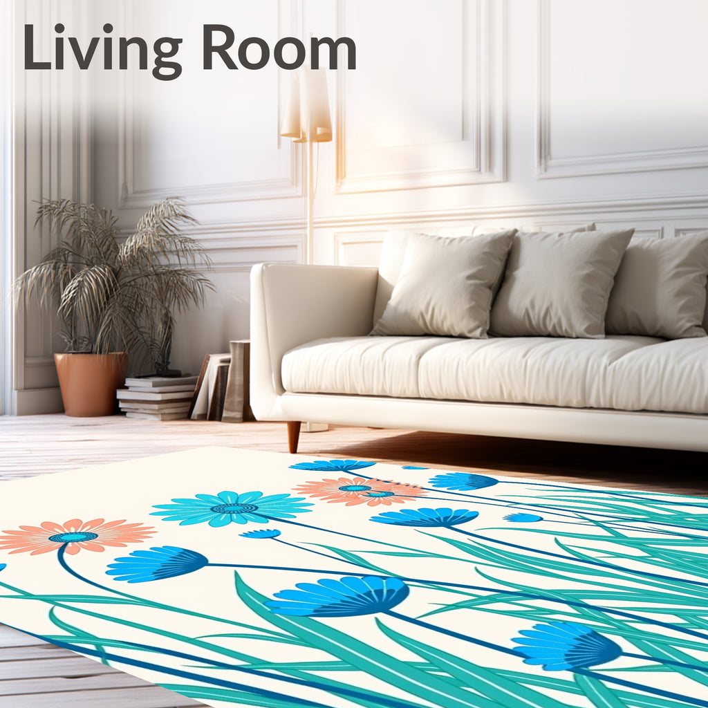 Blue Coral Daisy Garden Arrangement Rug