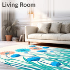 Blue Coral Daisy Garden Arrangement Rug