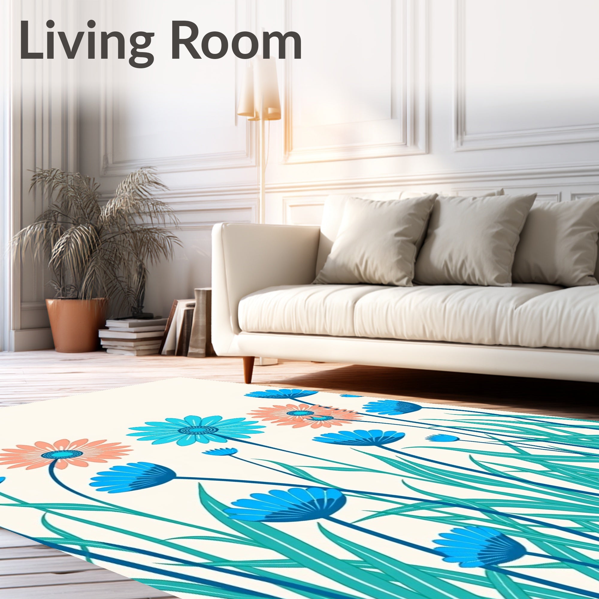 Blue Coral Daisy Garden Arrangement Rug