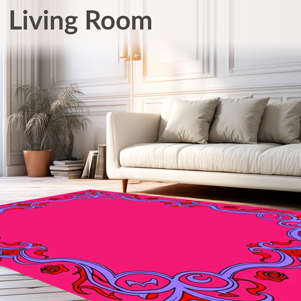 Regal Pink Floral Scroll Frame Rug