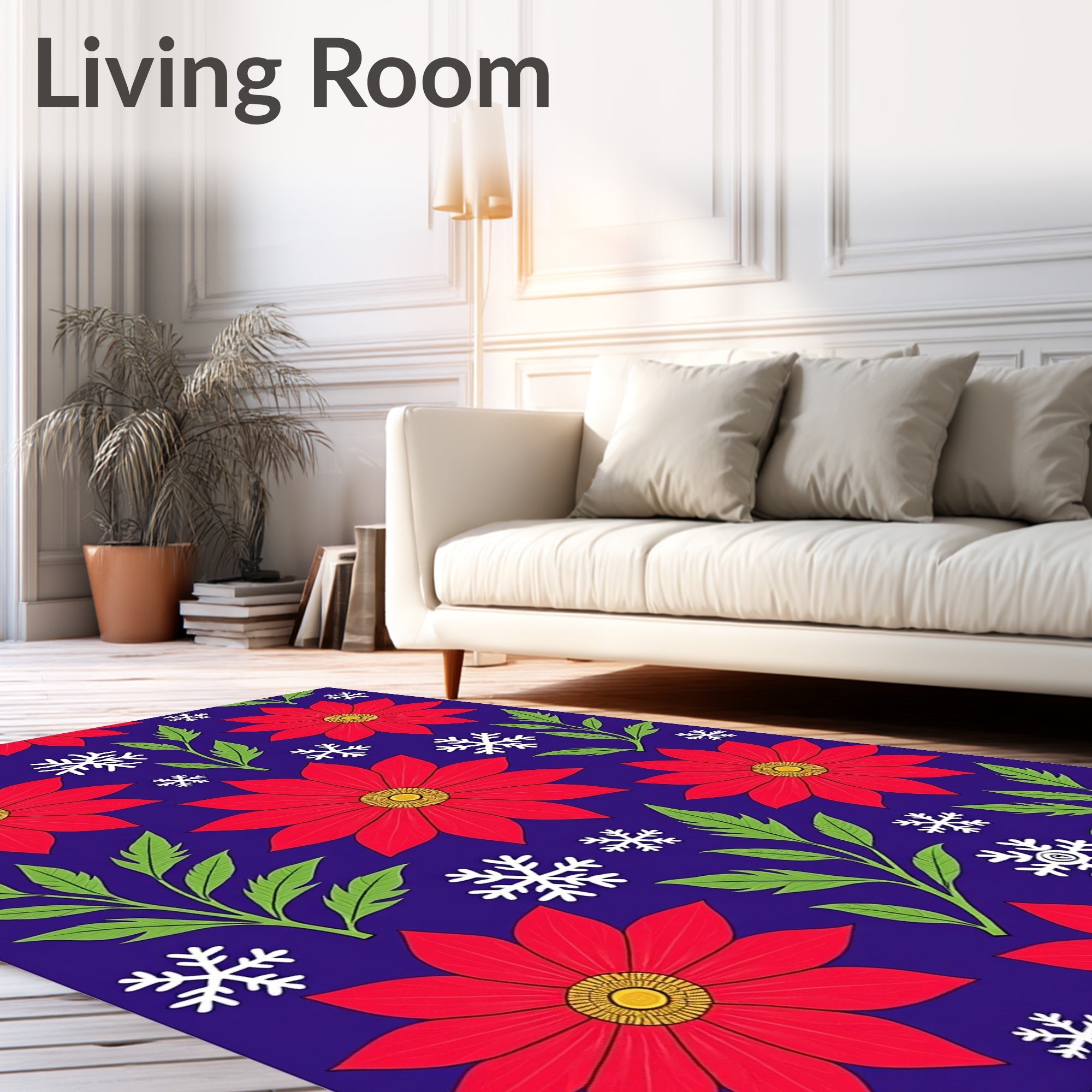 Vibrant Red Poinsettia Snowflake Garden Rug